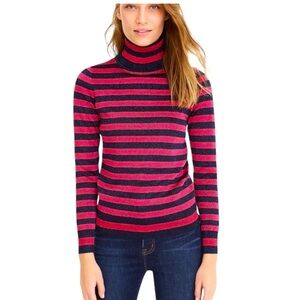 NWT ,J. Crew Women’s Striped Metallic Turtleneck Sweater, size S, LS, Red & Blue